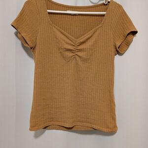 Madewell Ribbed Short Sleeve Top in Tan